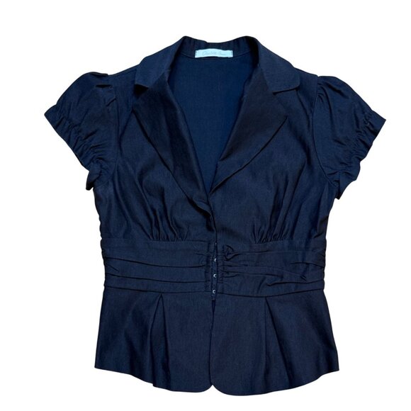 Y2K Charlotte Russe Black Short Sleeve Corset Hook Eye Closure Blazer Jacket Siz - Picture 1 of 7